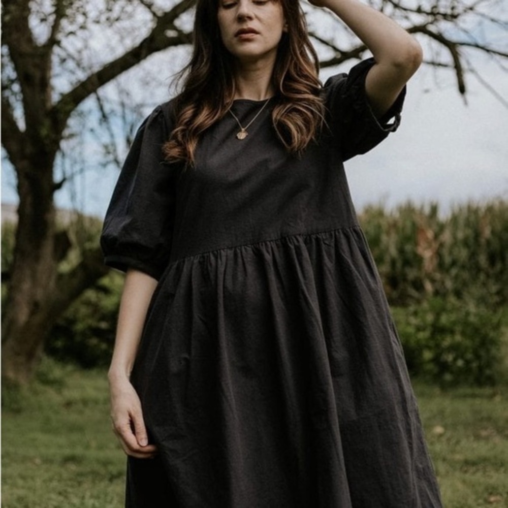 Tradlands Black Linen-Blend Dress | Pockets | Button-Up | Oversized | Small |​